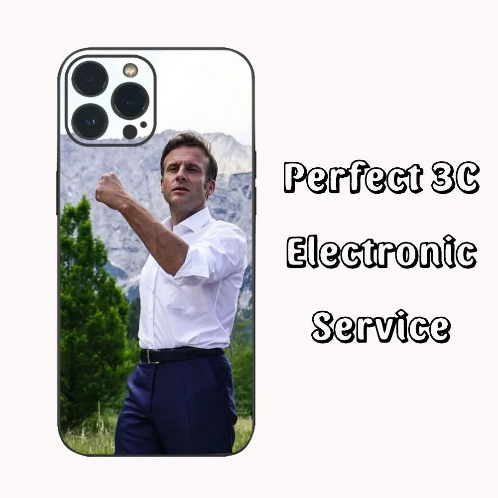 Coque de téléphone Emmanuel Macron pour iPhone, 16, 15, 14, 13, 12 Mini, 11 Pro, XS Max, X, Poly, SE5, 6, 7, 8 Plus (multi choix)