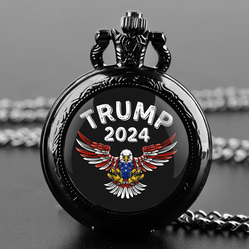 Montre de poche à quartz Trump 2024 avec dôme en verre et cadran à chiffres, pour hommes et femmes