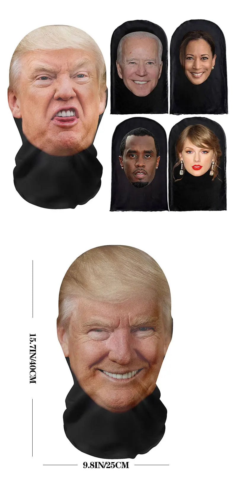 Cagoule / masque amusant avec tête de Donald Trump, Joe Biden, Kamala Harris, Kanye West