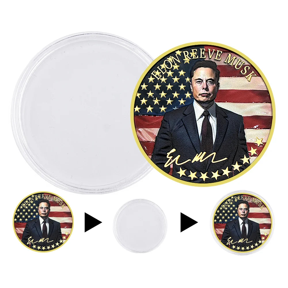 Pièce de défi Elon Musk 2025, drapeau américain, médailles commémoratives en métal or et argent, objets de collection, cadeaux pour fans