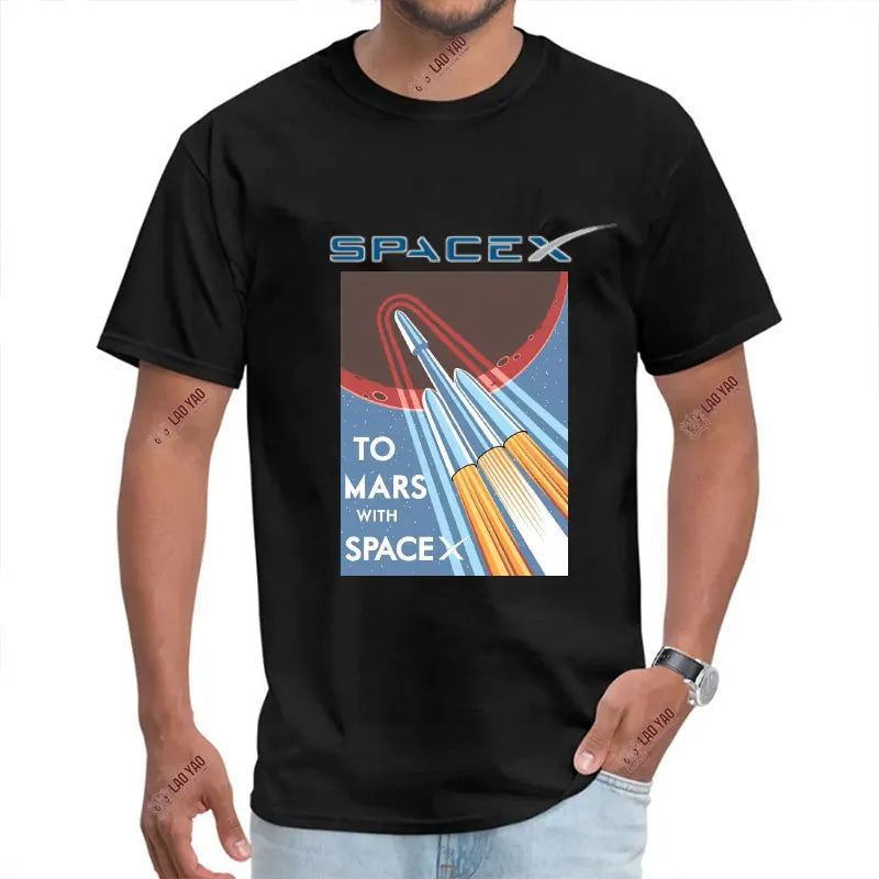 SpaceX-T-shirt pour Homme et Femme, Grain Bfr Rocket, Harajuku Punk Space X Logo Elon Musk AtlanGraphic, Y2k Starship Blueprint