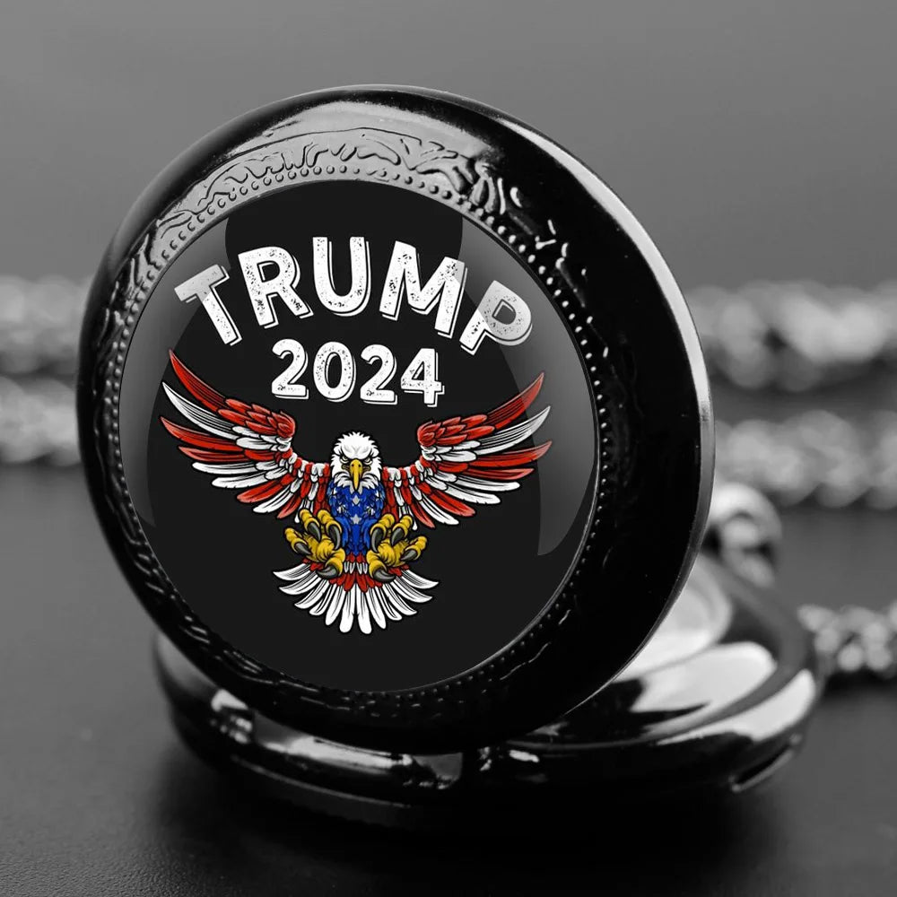 Montre de poche à quartz Trump 2024 avec dôme en verre et cadran à chiffres, pour hommes et femmes