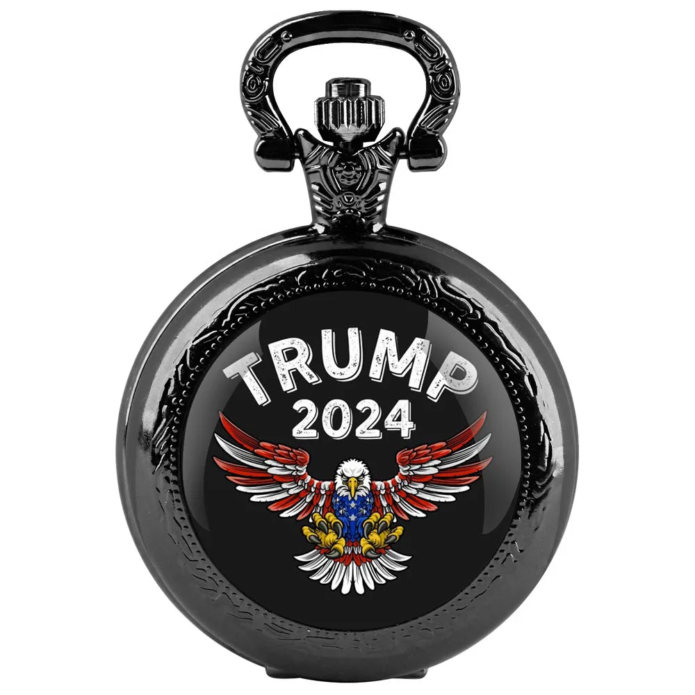 Montre de poche à quartz Trump 2024 avec dôme en verre et cadran à chiffres, pour hommes et femmes