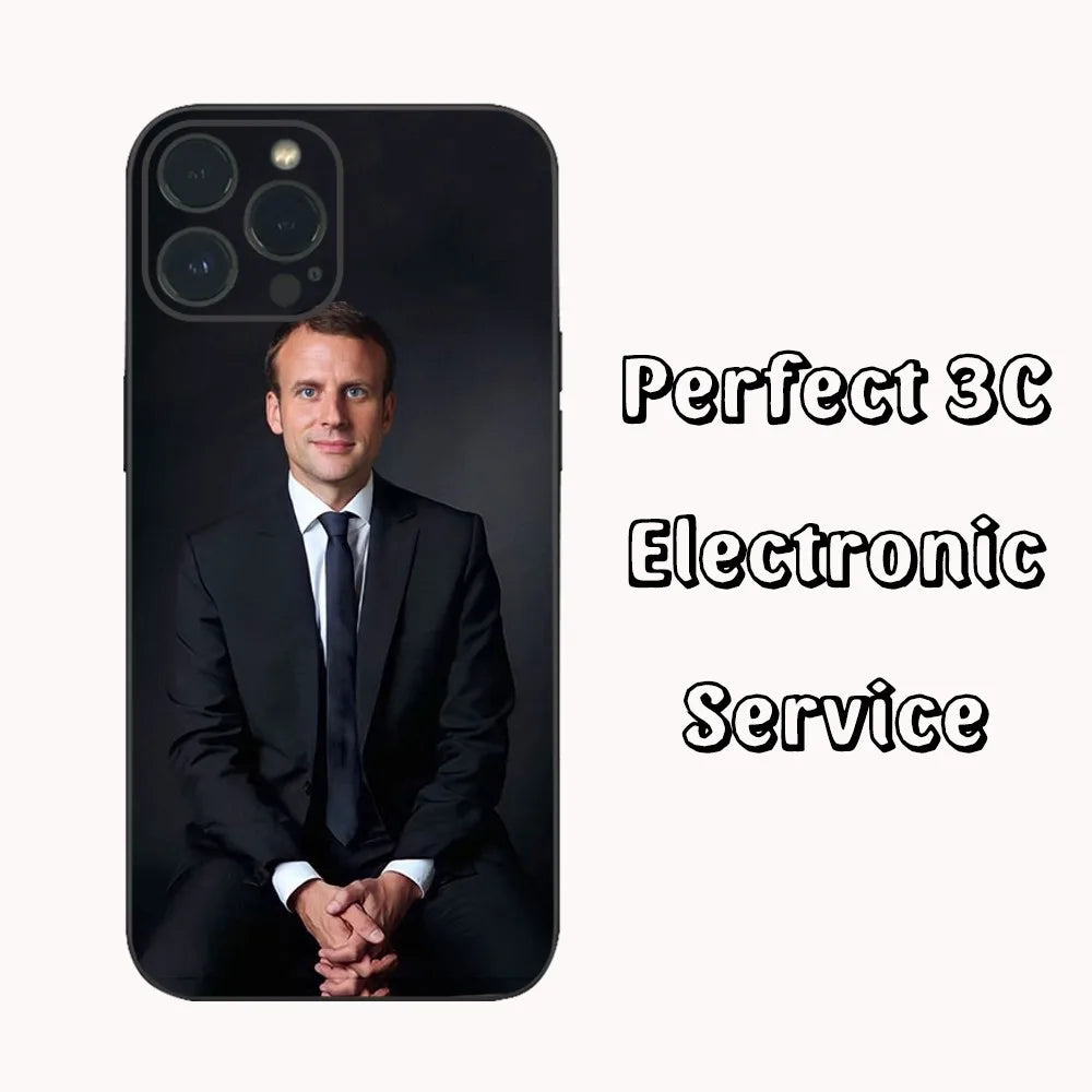 Coque de téléphone Emmanuel Macron pour iPhone, 16, 15, 14, 13, 12 Mini, 11 Pro, XS Max, X, Poly, SE5, 6, 7, 8 Plus (multi choix)