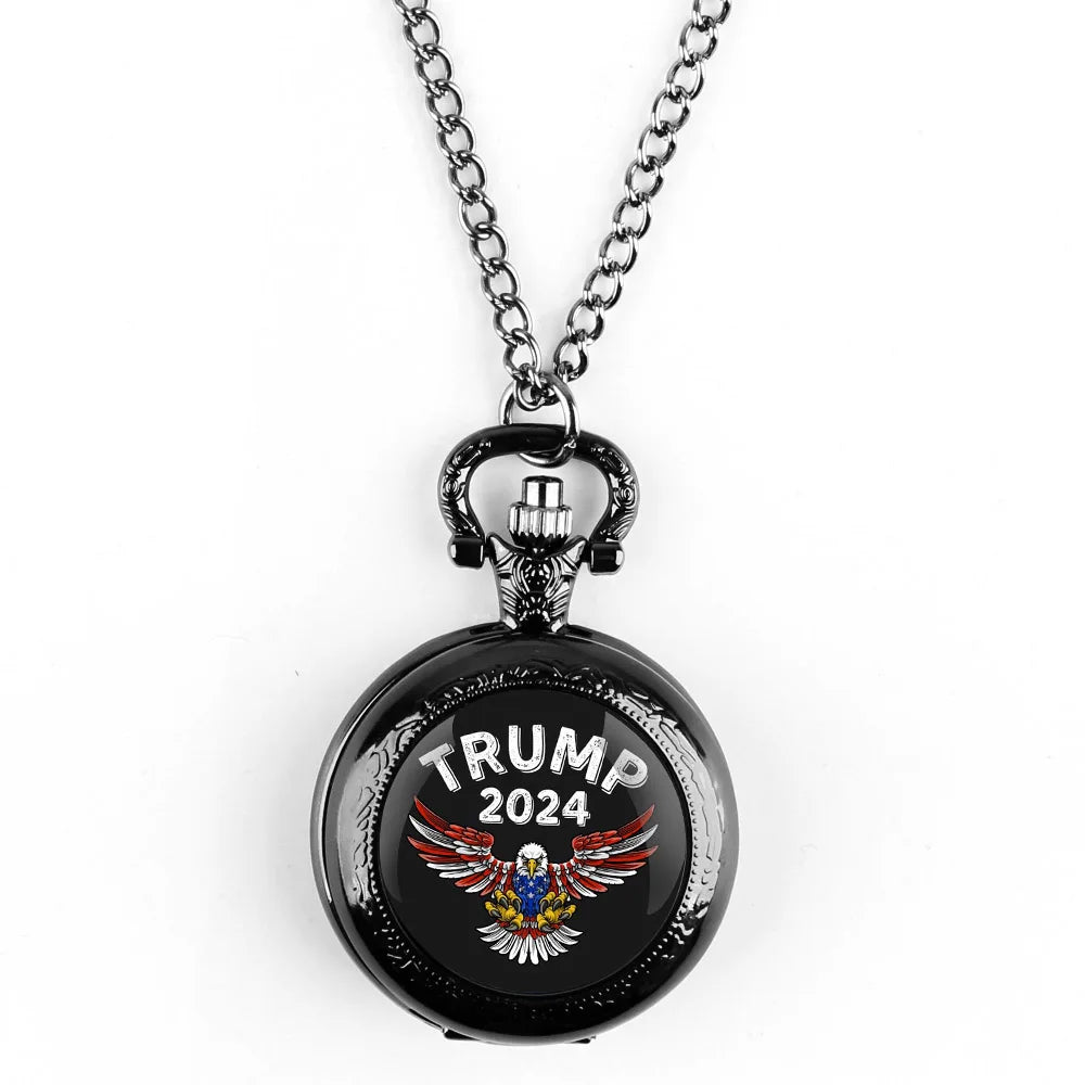 Montre de poche à quartz Trump 2024 avec dôme en verre et cadran à chiffres, pour hommes et femmes