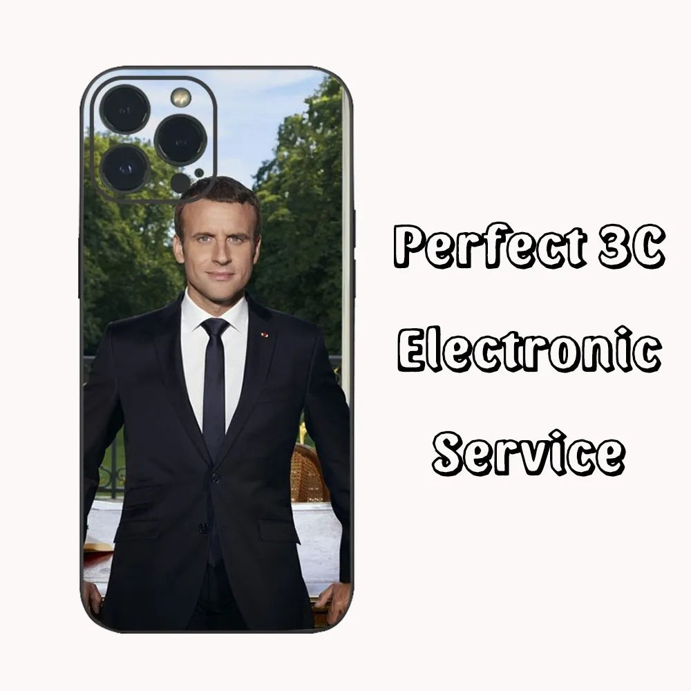 Coque de téléphone Emmanuel Macron pour iPhone, 16, 15, 14, 13, 12 Mini, 11 Pro, XS Max, X, Poly, SE5, 6, 7, 8 Plus (multi choix)