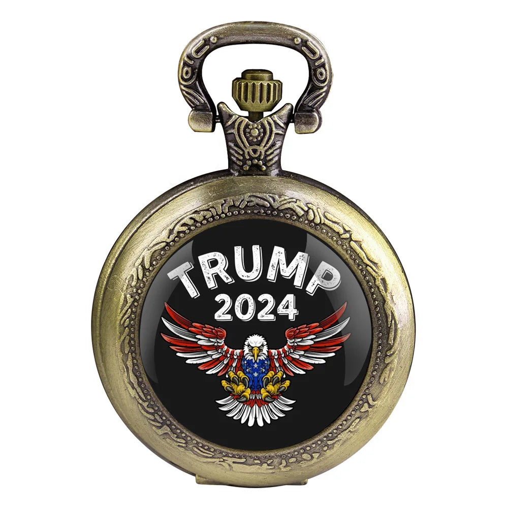 Montre de poche à quartz Trump 2024 avec dôme en verre et cadran à chiffres, pour hommes et femmes