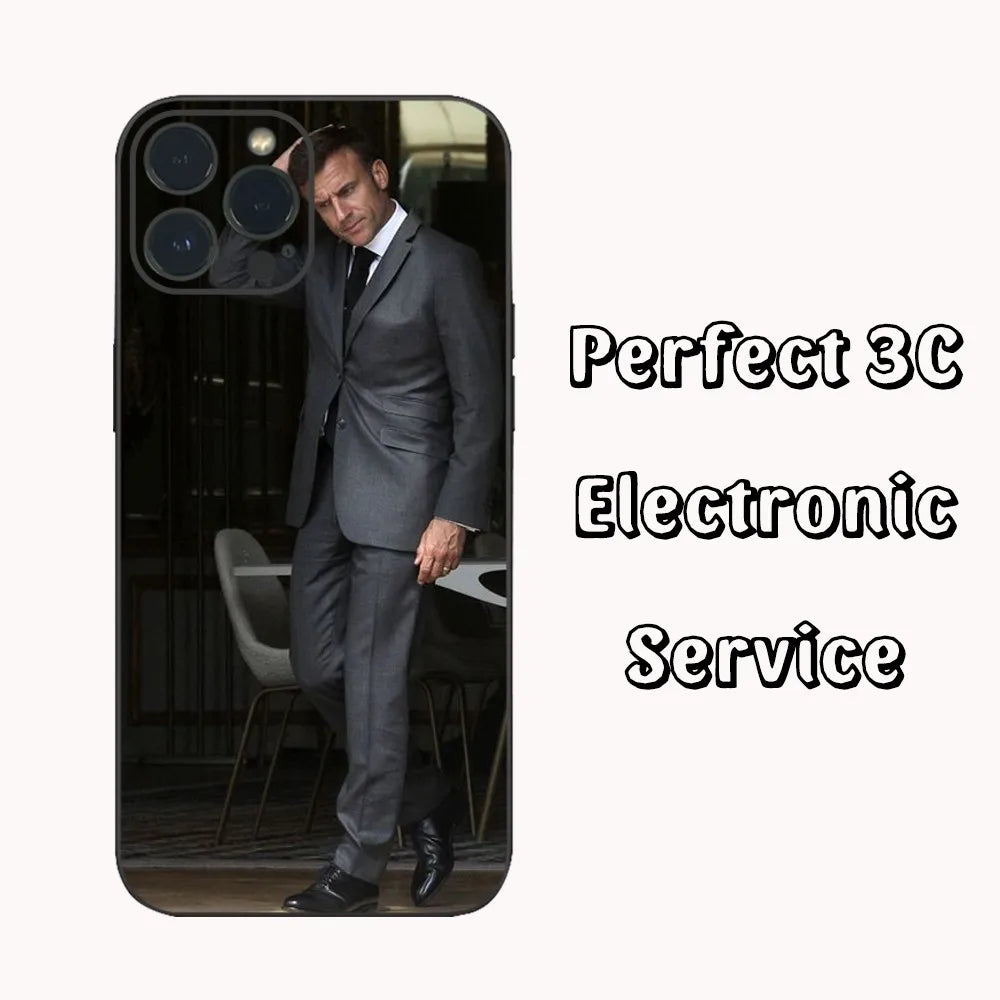 Coque de téléphone Emmanuel Macron pour iPhone, 16, 15, 14, 13, 12 Mini, 11 Pro, XS Max, X, Poly, SE5, 6, 7, 8 Plus (multi choix)