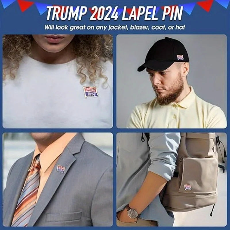 Pin’s Trump 2024 couleur or, bleu et rouge