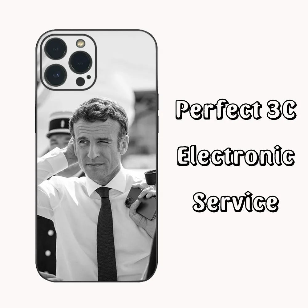 Coque de téléphone Emmanuel Macron pour iPhone, 16, 15, 14, 13, 12 Mini, 11 Pro, XS Max, X, Poly, SE5, 6, 7, 8 Plus (multi choix)