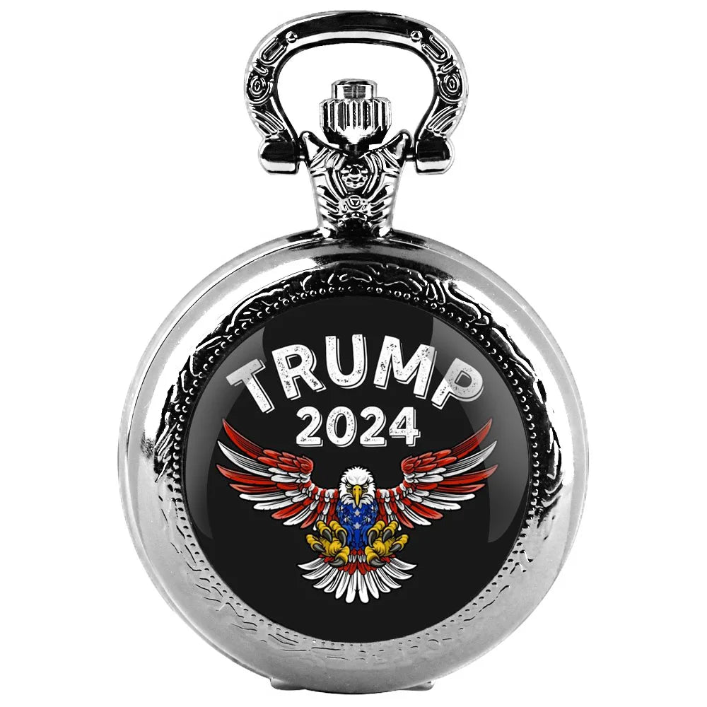 Montre de poche à quartz Trump 2024 avec dôme en verre et cadran à chiffres, pour hommes et femmes