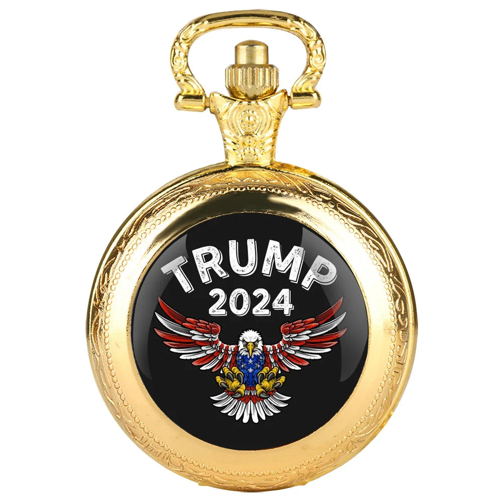 Montre de poche à quartz Trump 2024 avec dôme en verre et cadran à chiffres, pour hommes et femmes