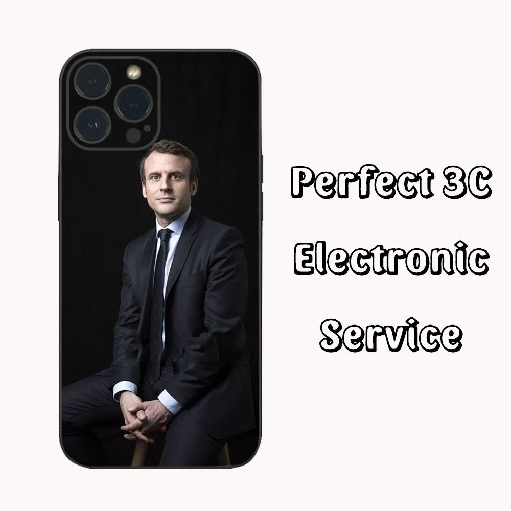 Coque de téléphone Emmanuel Macron pour iPhone, 16, 15, 14, 13, 12 Mini, 11 Pro, XS Max, X, Poly, SE5, 6, 7, 8 Plus (multi choix)